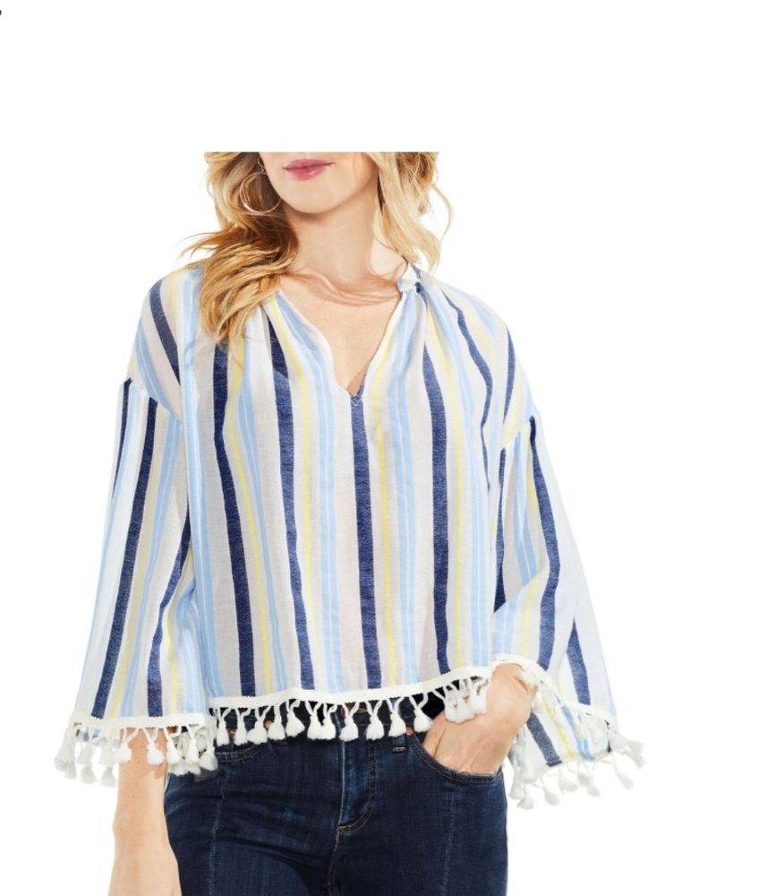 Vince Camuto sheer stripe tassel poncho